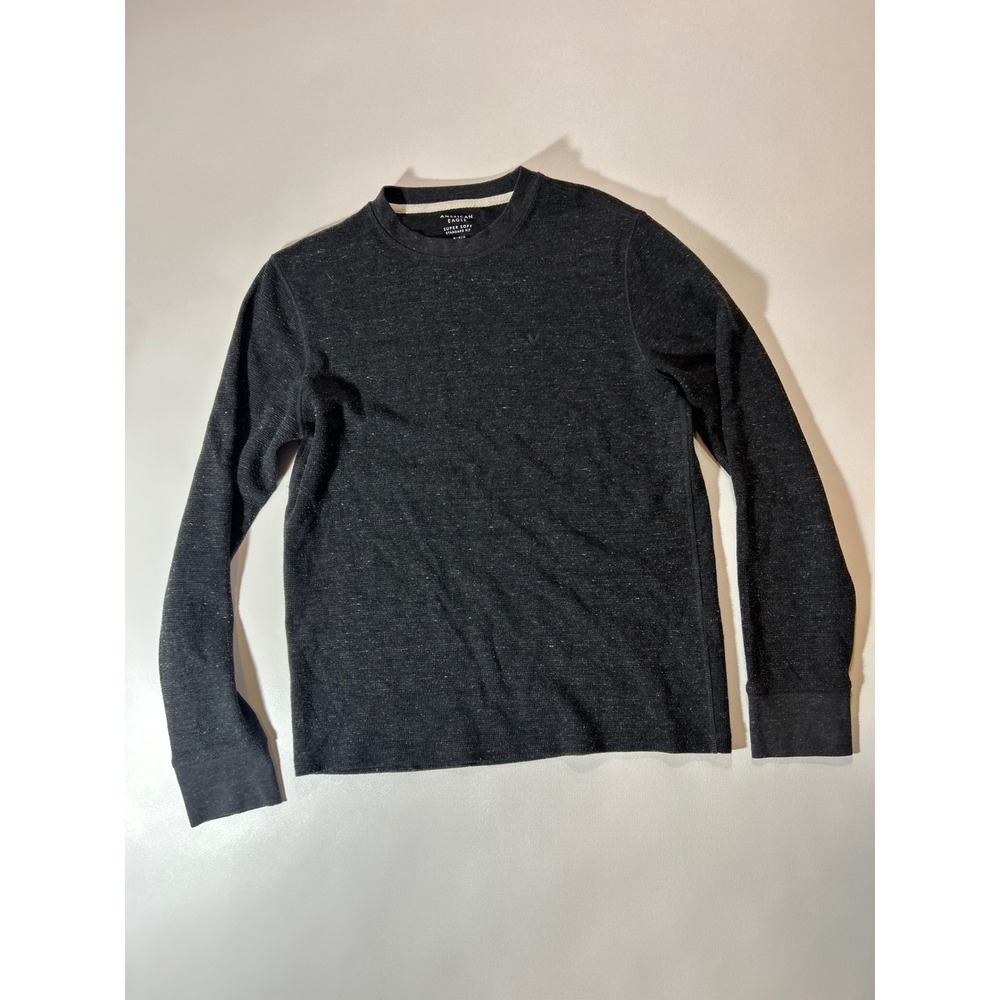 American Eagle Thermal Shirt Mens Medium Gray Excellent Long Sleeve Waffle Knit